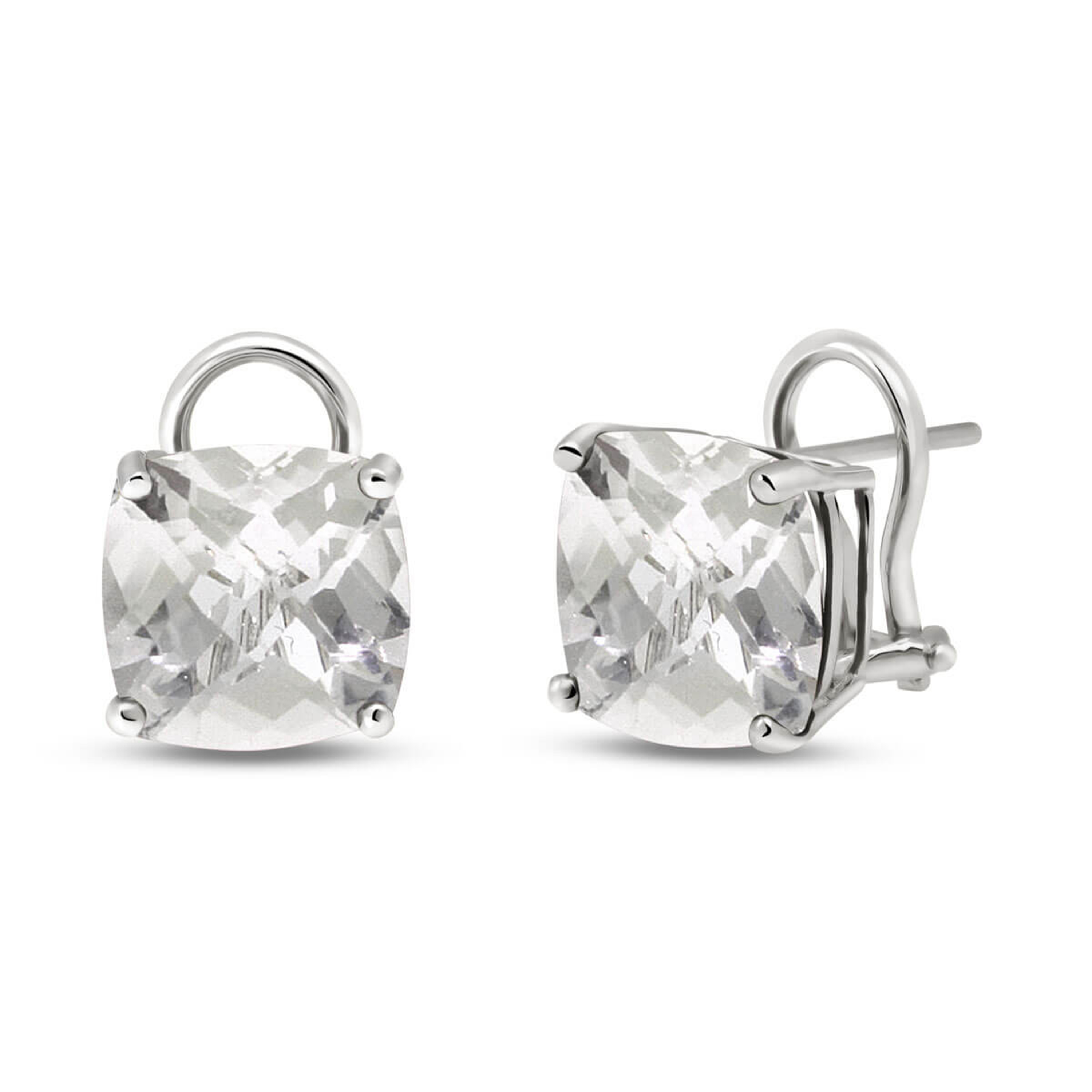 14kGold French Clips Earring With Natural White Topaz White Gold 2167$